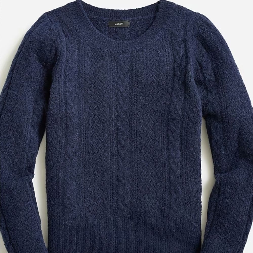 J. Crew NWOT Pointelle cable-knit crewneck sweater alpaca wool navy Small